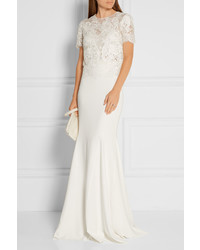 Marchesa Embellished Embroidered Lace And Tulle Top Ivory