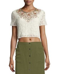 White Embellished Lace Cropped Top