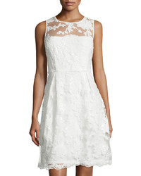 Donna Ricco Sleeveless Embellished Lace Dress White