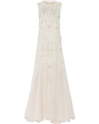 White Embellished Lace Evening Dress