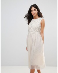 White Embellished Lace Fit and Flare Dress