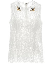 White Embellished Lace Sleeveless Top