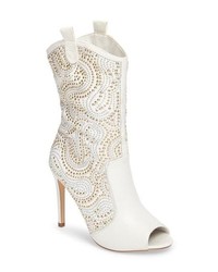 White Embellished Leather Ankle Boots