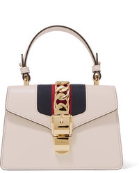 Gucci Sylvie Mini Chain Embellished Leather Shoulder Bag Cream