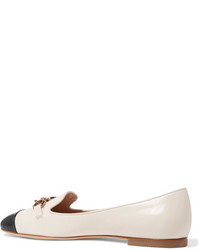 Tod's Embellished Two Tone Leather Ballet Flats Off White