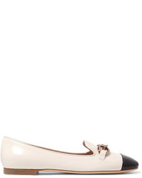 Tod's Embellished Two Tone Leather Ballet Flats Off White