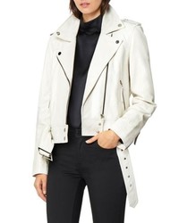 White Embellished Leather Biker Jacket