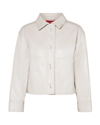 White Embellished Leather Bomber Jacket