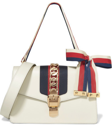 Sylvie flap chain leather crossbody bag Gucci White in Leather - 32646360