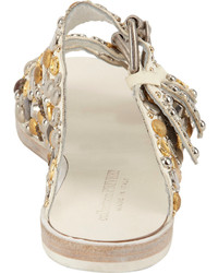 Collection Privée? Collection Prive Embellished Triple Buckle Flat Sandals White