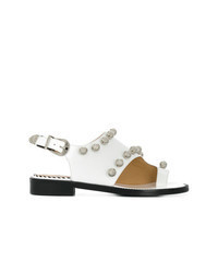 White Embellished Leather Heeled Sandals
