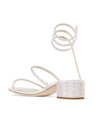 Rene Caovilla Cleo Crystal Embellished Satin And Leather Sandals