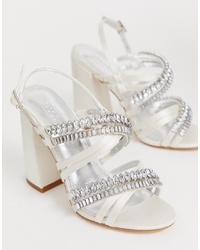 ASOS DESIGN Honeymoon Embellished Block Heeled Sandals In Ivory