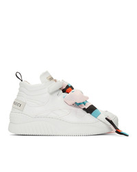 Emilio Pucci White Scarf Embellished High Top Sneakers