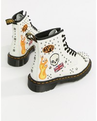 Dr. Martens 1460 White Leather Rockabilly Flat Ankle Boots