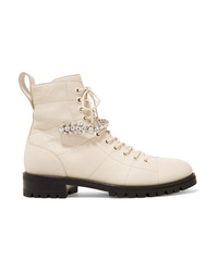 Jimmy Choo Cruz Crystal Embellished Textured Leather Ankle Boots