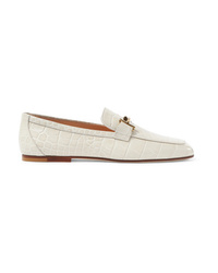 Tod's Embellished Croc Effect Leather Loafers