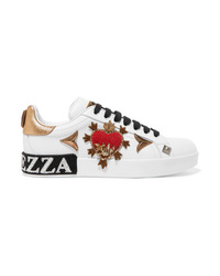 Dolce & Gabbana Appliqud Embellished Leather Sneakers