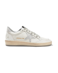 Golden Goose Deluxe Brand Ball Star Glittered Distressed Leather Sneakers