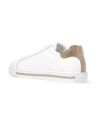 Rene Caovilla Crystal Embellished Suede And Leather Sneakers