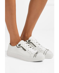 Prada Embellished Leather Sneakers White