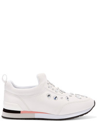 Tory Burch Laney Crystal Embellished Leather Sneakers Off White