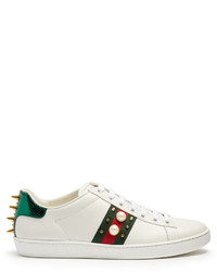 Gucci New Ace Stud Embroidered Leather Trainers