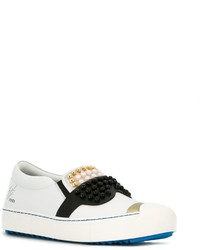 Fendi White Karlito Slip On Leather Sneakers