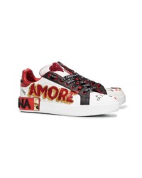 Dolce & Gabbana White Red And Black Amore Leather Sneakers