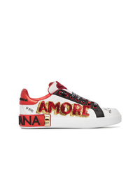 Dolce & Gabbana White Red And Black Amore Leather Sneakers