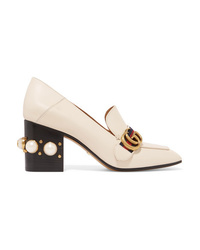 Gucci Logo And Faux Pearl Embellished Leather Collapsible Heel Pumps