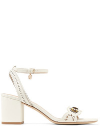 Tory Burch Marguerite Embellished Perforated Leather Sandals Ivory