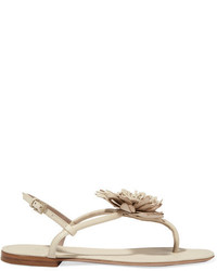 AERIN Rin Flower Embellished Leather Sandals Off White