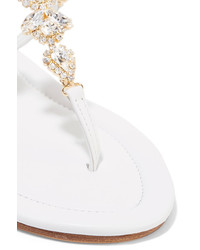 Musa Swarovski Crystal Embellished Leather Sandals White