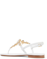 Musa Swarovski Crystal Embellished Leather Sandals White