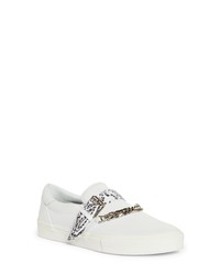 White Embellished Leather Slip-on Sneakers