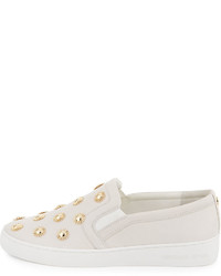 MICHAEL Michael Kors Michl Michl Kors Leo Embellished Leather Slip On Sneaker Optic White