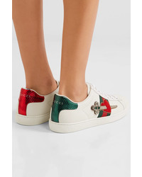 Gucci Appliqud Embellished Leather Sneakers White