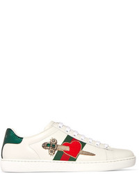 Gucci Appliqud Embellished Leather Sneakers White