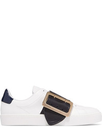 Burberry Buckle Embellished Patent Trimmed Leather Sneakers White