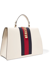 Gucci Sylvie Large Chain Embellished Leather Tote White