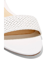 Alexandre Birman Atenah Bow Embellished Leather Wedge Sandals White