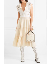 Chloé Embellished Broderie Anglaise Linen And Cady Midi Dress