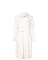 White Embellished Linen Trenchcoat