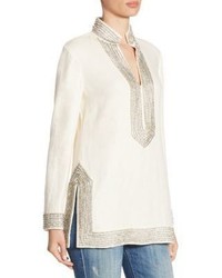 Tory Burch Crystal Embellished Linen Tunic