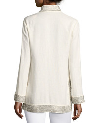 Tory Burch Crystal Embellished Linen Tunic Ivory