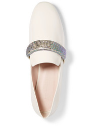 Christopher Kane Crystal Embellished Suede Trimmed Patent Leather Loafers White