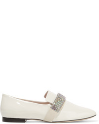 Christopher Kane Crystal Embellished Suede Trimmed Patent Leather Loafers White