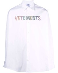 Vetements Crystal Embellished Logo Cotton Shirt