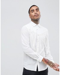 ASOS DESIGN Regular Fit Western Shirt With Tassles In White